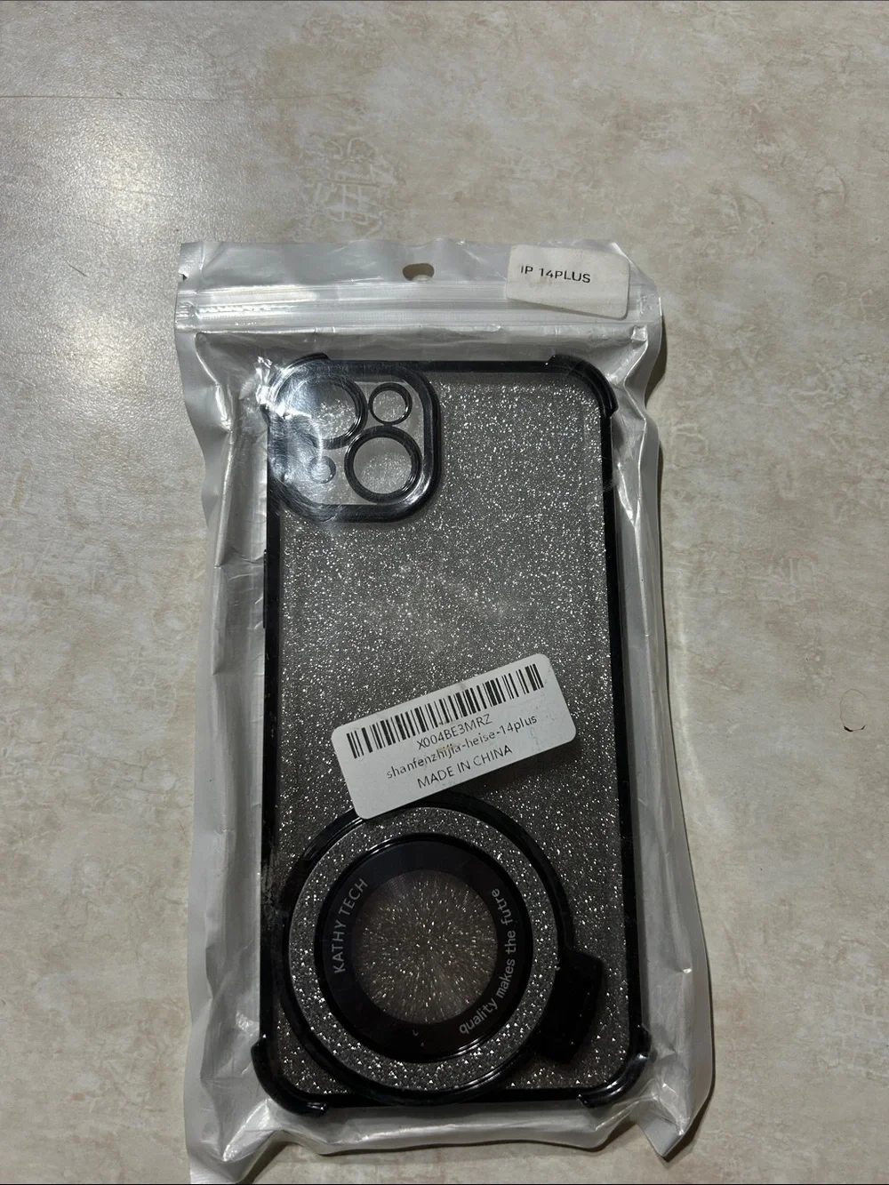 Apple Black Glitter iPhone 14 Plus Case with Ring Holder